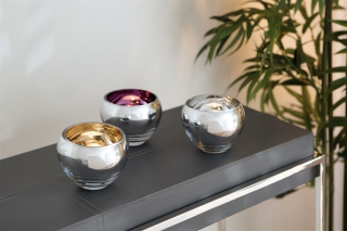 Fink COLORE Teelichthalter,Glas,silber  Höhe 9cm, Ø 12cm 115050