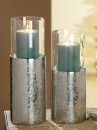 Gilde Kerzenhalter  Craquele  silber, mit Glasaufsatz H 12cm H= 15,0 cm  Ø 10,5 cm 23763