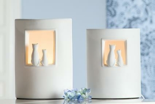 Gilde Porzell Lampe Katzenpaar 34271 Höhe 22 cm weiß