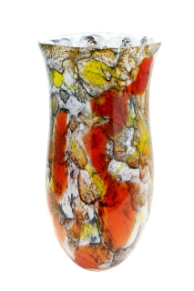 Gilde GlasArt Bauchvase "Macula"   durchgefärbt und mundgeblasen,  weiß/rot/gelb  Höhe 45,0 cm Durchm. 22,0 cm 39672