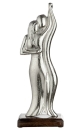 Gilde Figura &quot;Tanzrunde&quot; Skulptur aus Aluminium, Sockel aus Mangoholz silberfarben, braun Breite 15,0 cm H&ouml;he 40,0 cm 48288