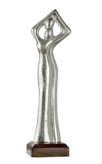 Gilde Figura "Zueinander" Skulptur aus Aluminium, Sockel aus Mangoholz silberfarben, braun Länge 8,0 cm Breite 9,0 cm Höhe 30,5 cm 48330