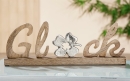 Gilde Schriftzug "Glück" auf Holzbase Mangoholz, Kleeblatt aus Aluminium Länge 41,0 cm Breite 5,0 cm Höhe 14,0 cm 48776