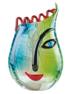 Gilde GlasArt Design-Vase "Vero" grün, blau, rot mit Gesicht mundgeblasen und durchgefärbt 39856