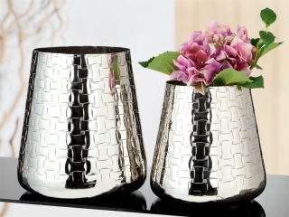 Gilde Konische Vase &quot;Treccia&quot; silberfarben, mit Flechtmuster nicht wasserdicht H&ouml;he 24,0 cm Durchm. 22,3 cm 60543