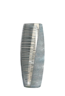 Gilde Ovalvase "Ruvido" blau, grau, weiß, klar Streifen mit rauer Oberfläche Höhe 26,0 cm Durchm. 11,0 cm 39091
