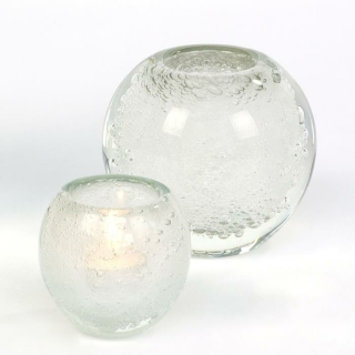Lambert Salviato Windlicht / Vase weiß, H 12 cm, D 12 cm, Überfangglas mit Luftblasen 17855