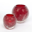 Lambert Salviato Windlicht / Vase rot, H 10 cm, D 9 cm, Überfangglas mit Luftblasen 17860