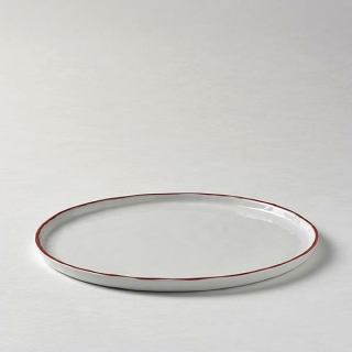 Lambert Piana Teller Porzellan, D 27 cm, Dekor Rand weiß / rot 21397