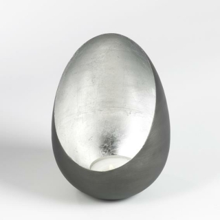Lambert Casati Windlicht Eisen, außen naturgrau, innen Blattmetall, silber passend für Teelichter, H 20 cm, D 13,5 cm 40558