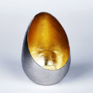Lambert Casati Windlicht groß Eisen außen vernickelt gebürstet, innen Blattmetall gold passend für Teelichter, H20cm x D13.5 cm 40606