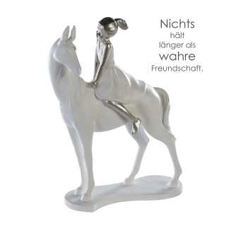 Casablanca Skulptur Girl on Horse weiss/silb.  Höhe: 25 cm  Breite: 20 cm  Tiefe: 9 cm 79800