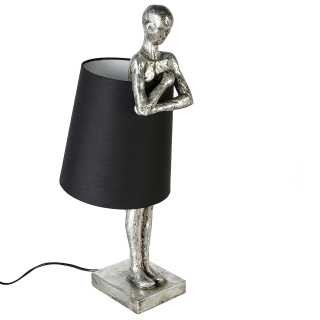 Casablanca Lampe Mann Poly antik silber/schwarz  Höhe: 58 cm 79914