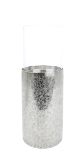 Gilde Kerzenhalter  Craquele  silber, mit Glasaufsatz H 12cm H= 20,0 cm  Ø 10,5 cm 23764