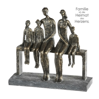 Skulptur Leisure aus Poly/Metall Schwarze Bank mit bronzefarben Figuren mit Zertifikat und Spruchanhänger Casablanca