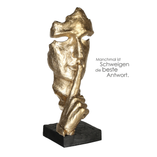 Casablanca Skulptur "Silence" Poly . goldfarbenes Gesicht und Hand schwarze Basis mit Spruchanhänger H= 39 cm B= 13 cm T= 13cm 89227