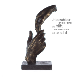 Casablanca Skulptur "Two Hands" Poly bronzefarbene Hände graue Basis mit Spruchanhänger H: 29 cm B: 13 cm T: 8cm 89236