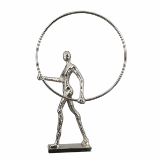 Casablanca Skulptur "Gym" Aluminium . vernickelt . silberfarben Antikfinish . mit Oberflächenstruktur Mann mit Ring in den Händen auf Basis H: 34 cm B: 55 cm T: 10cm 43389