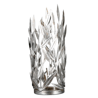 Casablanca Windlicht "Twings" Metall . silberfarben . Antikfinish Blattdesign mit Glaseinsatz H: 31 cm Ø 13 cm 84201