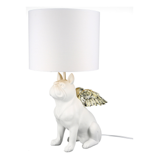 Casablanca Lampe "Flying Bulli" Poly . weiß / goldfarben . matt mit glänzenden goldfarbenen Flügeln Textillampenschirm . weiß / goldfarben E27 Fassung . max. 60 Watt H: 55 cm Ø 26 cm 89334