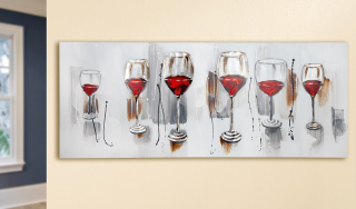 Gilde Gemälde "Weinprobe" grau/bordeaux, handgemalt mit Aluminium-Elementen H: 50 cm B: 130 cm Tiefe: 3 cm 38026