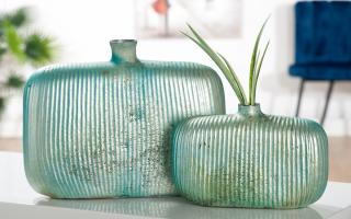 Gilde Vase breit "Primavera" (rechts) antik grün H: 18 cm B: 24 cm Tiefe: 8 cm 40570