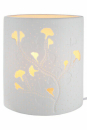 Gilde Lampe Ellipse "Ginkgo" weiß, einseitig geprickelt Fassung E14, max. 40W, 220-240V H: 20 cm B: 17 cm T: 9cm 32194