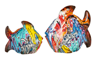 Gilde Fisch Street Art mehrfarbig, Graffiti-Design H: 17.50 cm B: 20 cm T: 8cm 37534