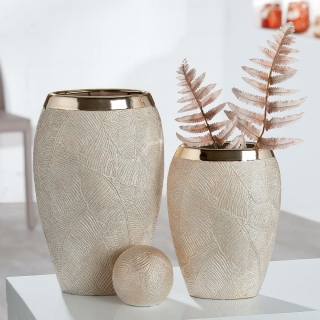 Gilde Vase breit "Cascade" Keramik champagnerfarben 34338 /  Stückzah 2