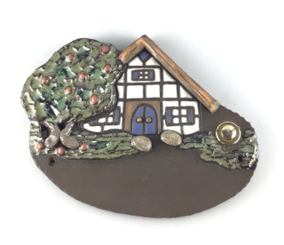 Türschild Fachwerkhaus m.Klingel Keramik handgetöpfert 20x15cm